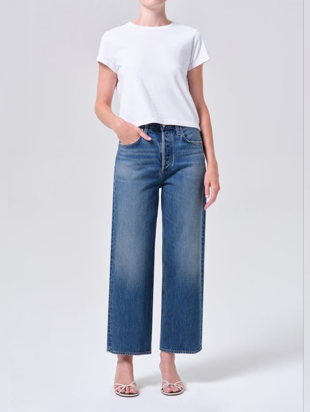 Agolde High-Rise Wide-Leg Dark Blue Jeans Crop